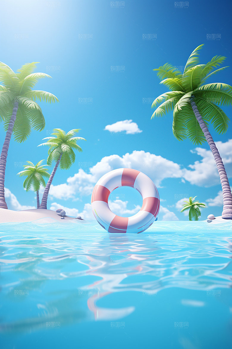C4D海边度假立体旅行模型