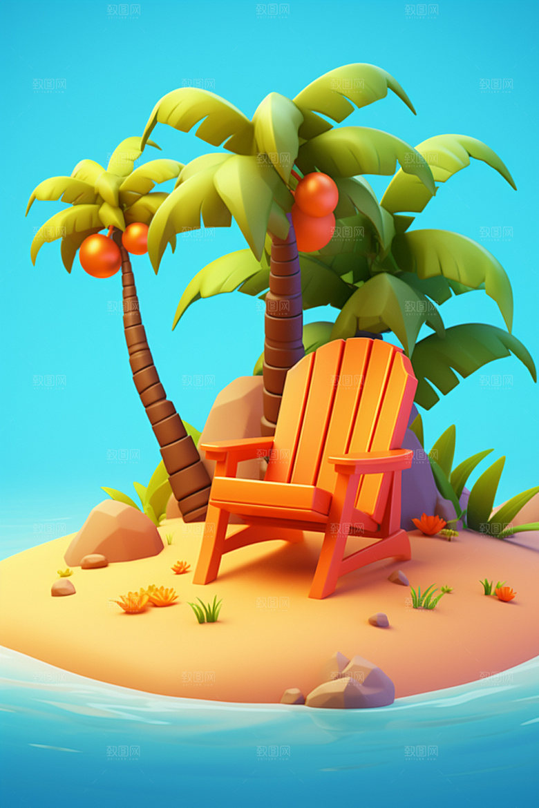 C4D海边度假3D旅游模型