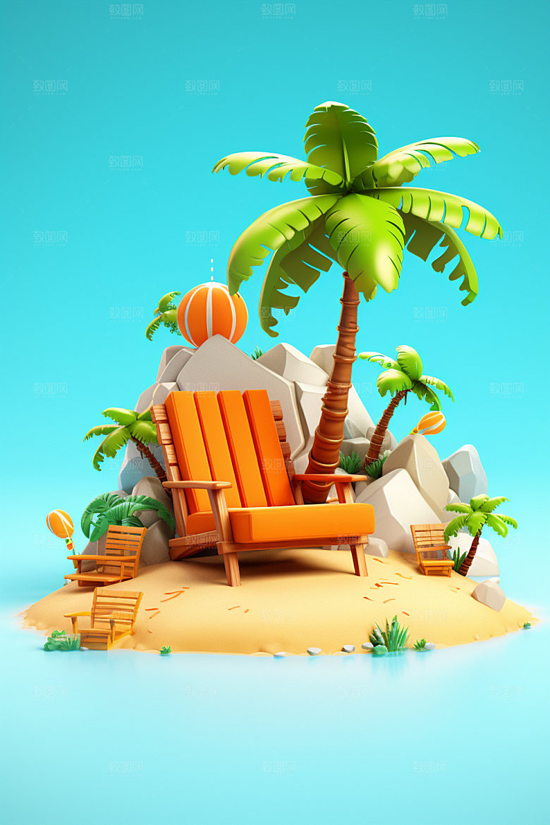 C4D海边度假旅行3D模型