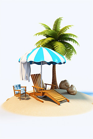 C4D海边度假旅游沙滩模型