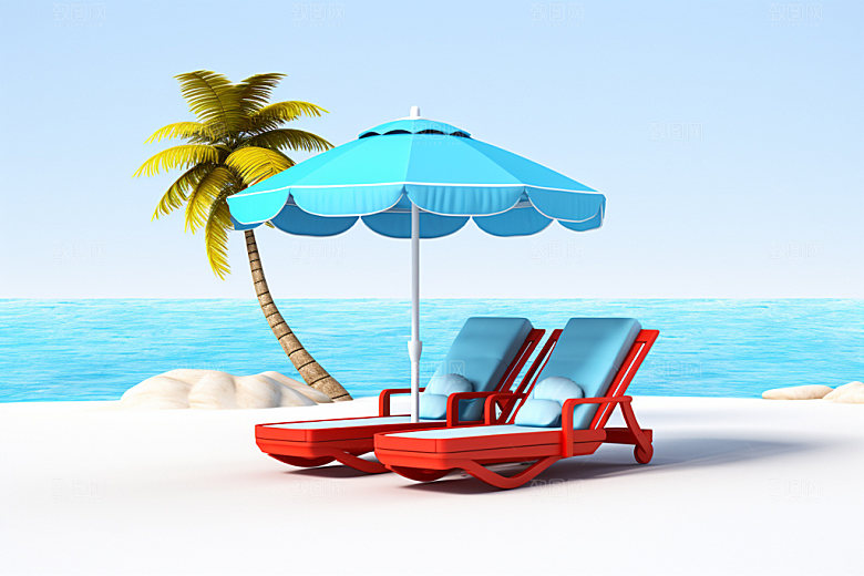 C4D海边度假旅行立体模型
