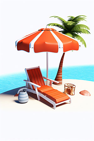 C4D海边度假旅行立体模型