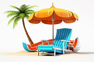 C4D海边度假卡通沙滩模型