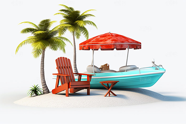 C4D海边度假大海立体模型