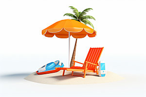 C4D海边度假沙滩旅游模型
