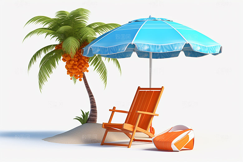 C4D海边度假立体卡通模型