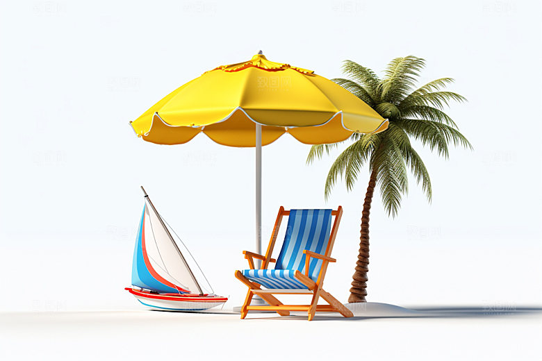 C4D海边度假旅行立体模型
