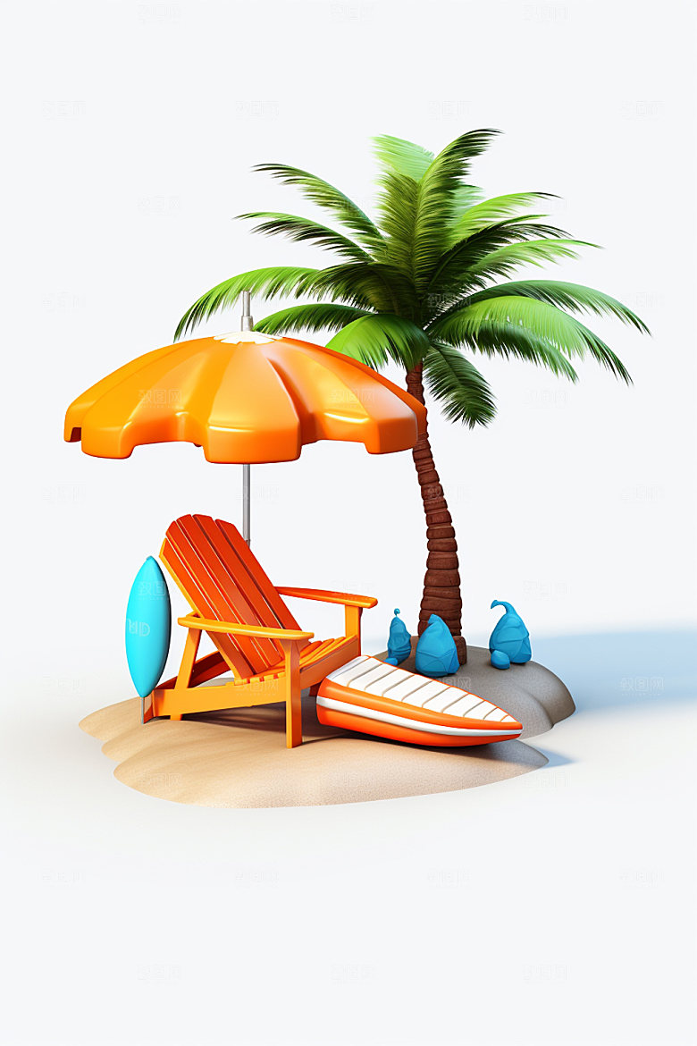 C4D海边度假卡通立体模型