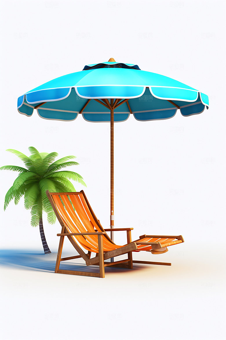 C4D海边度假旅行卡通模型