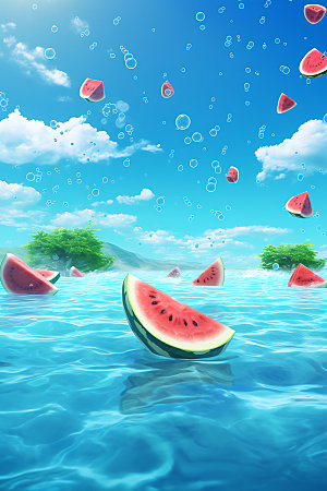 海边水果热带假日插画