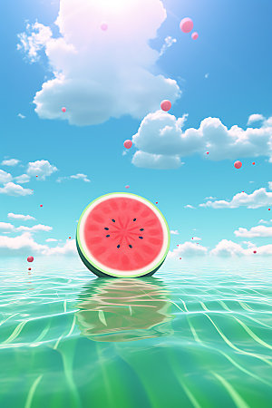 海边水果热带幻想风插画