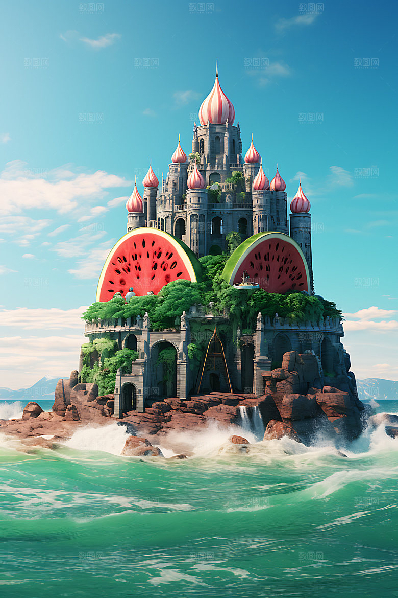 海边水果度假假日插画