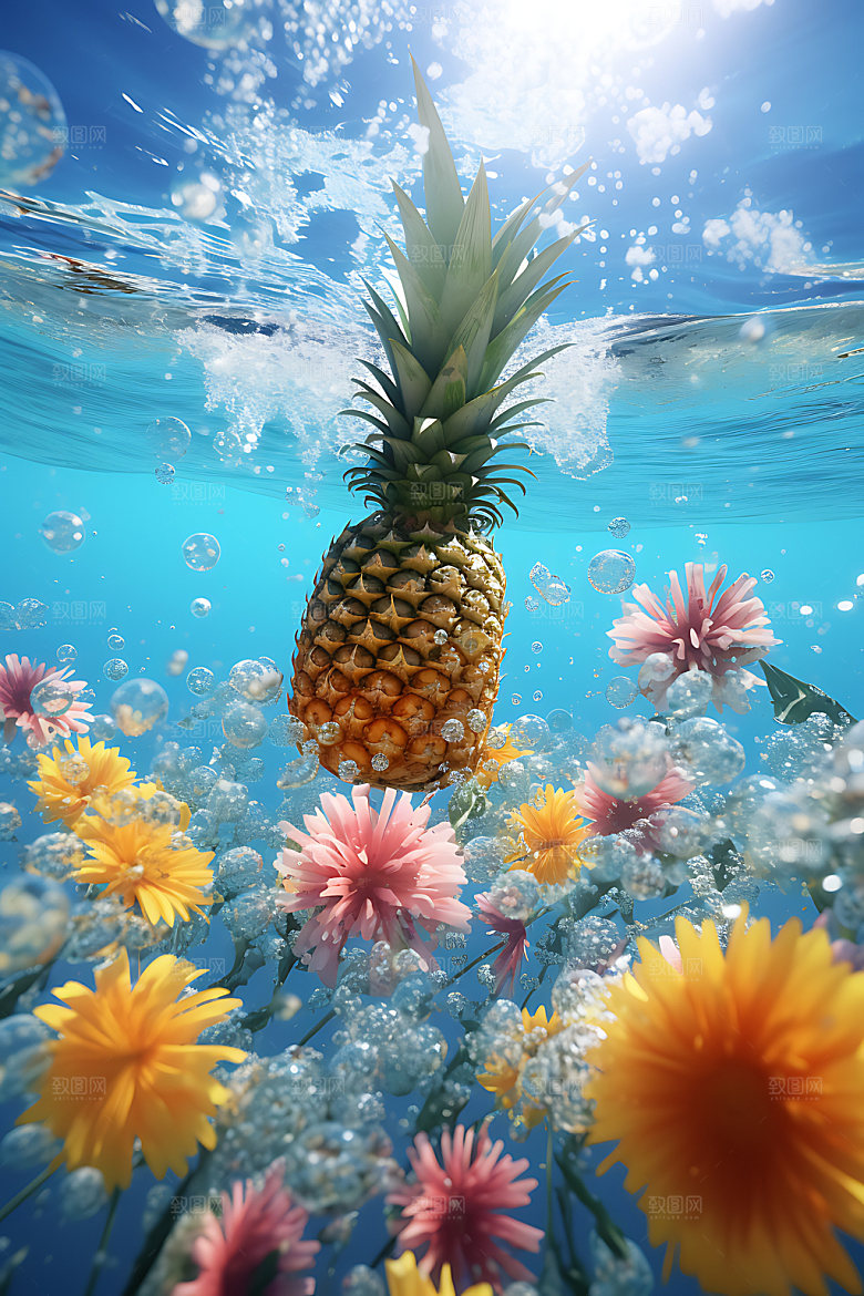 海边水果假日清新插画