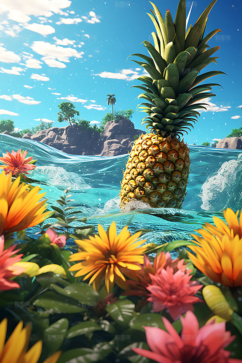 海边水果童话风度假插画