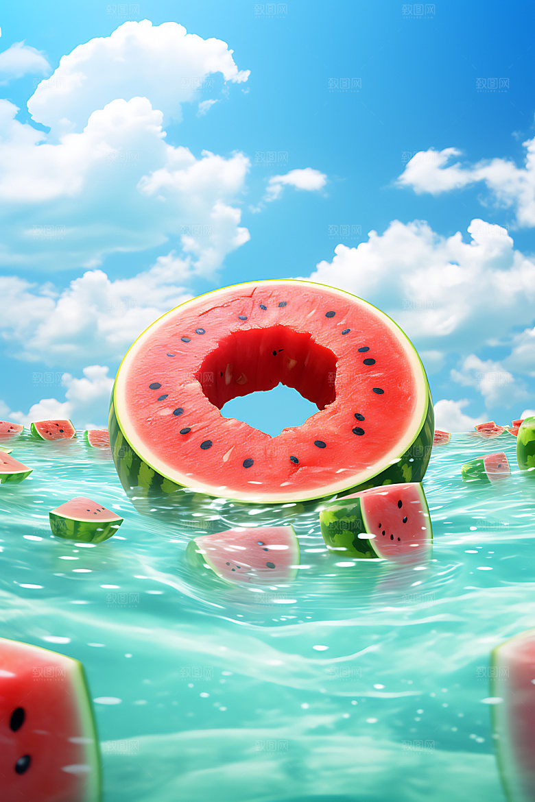 海边水果假日童话风插画