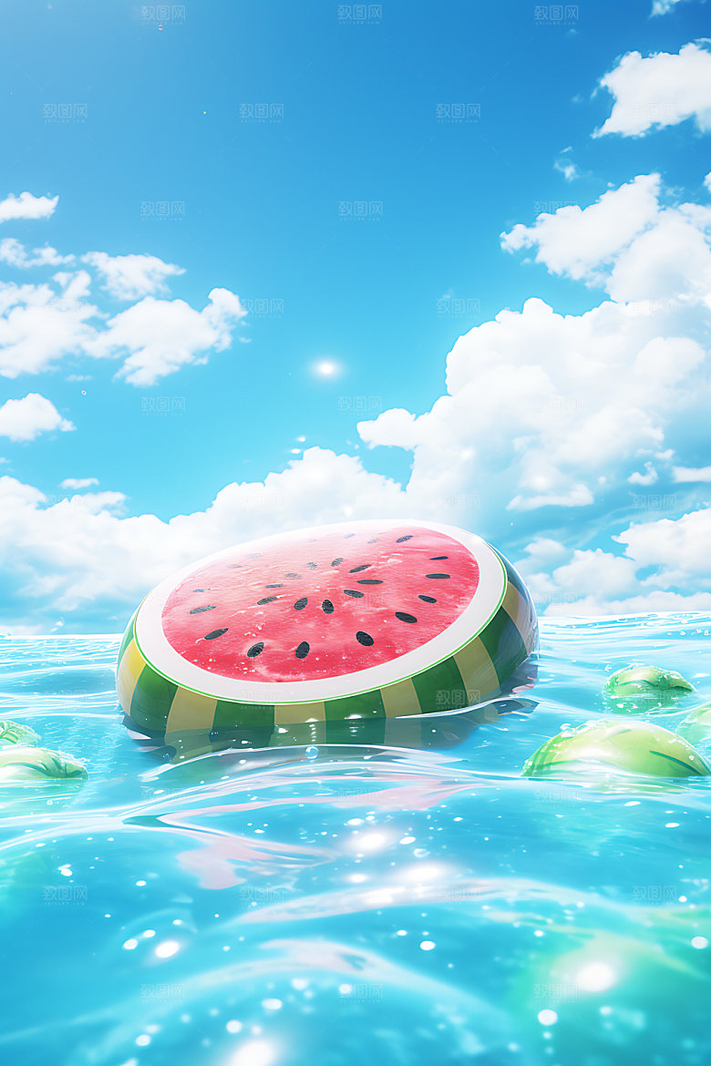 海边水果假日度假插画