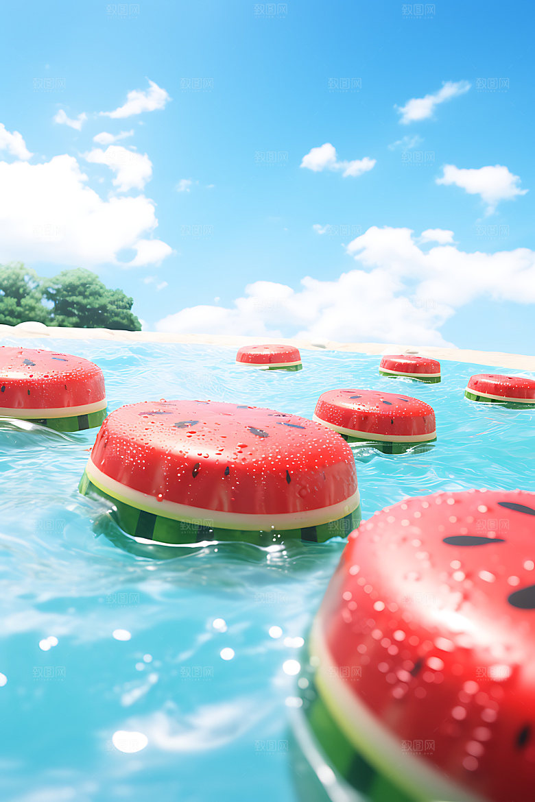 海边水果清新童话风插画