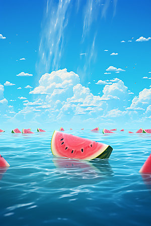 海边水果童话风热带插画