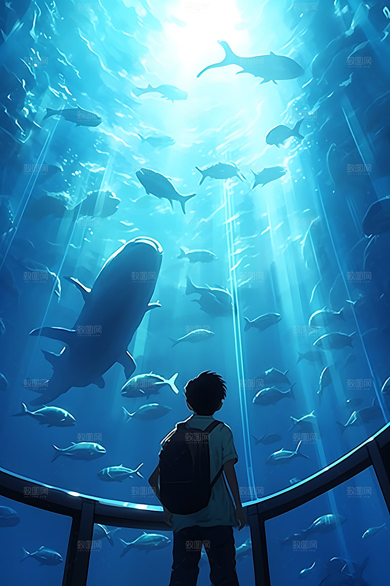 海底人物唯美海底世界插画