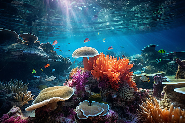 海底世界水底珊瑚礁摄影图