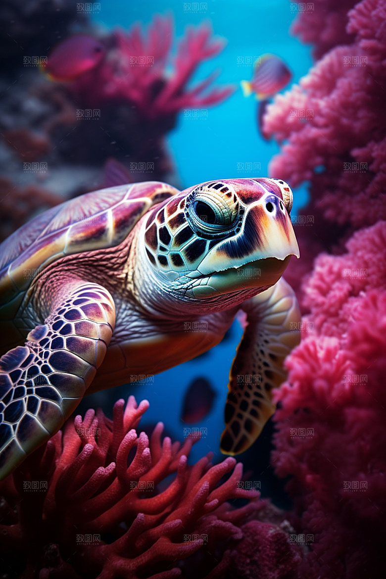 海龟玳瑁海洋生物摄影图