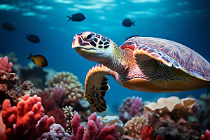 海龟玳瑁海洋生物摄影图