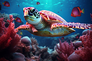 海龟大海玳瑁摄影图