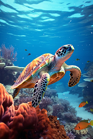 海龟大海高清摄影图