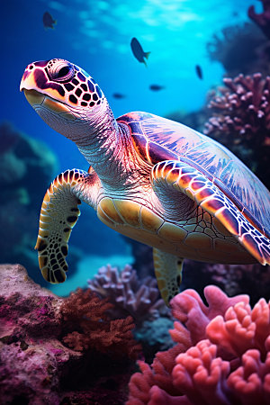 海龟海洋生物生态摄影图