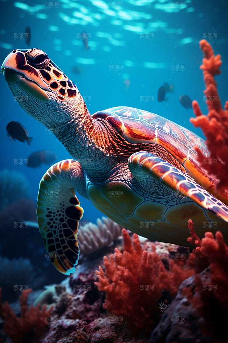 海龟玳瑁大海摄影图