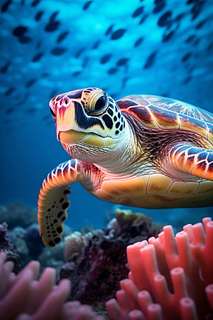 海龟海洋生物玳瑁摄影图