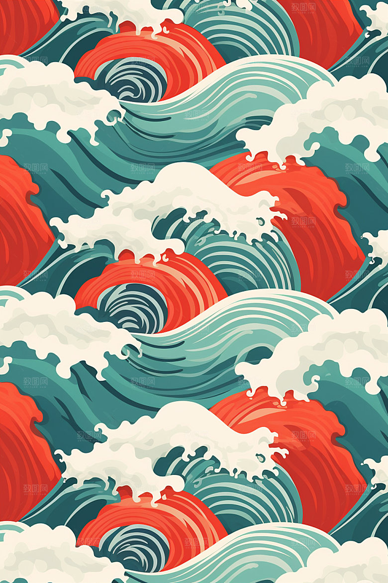 海浪蓝色复古纹样