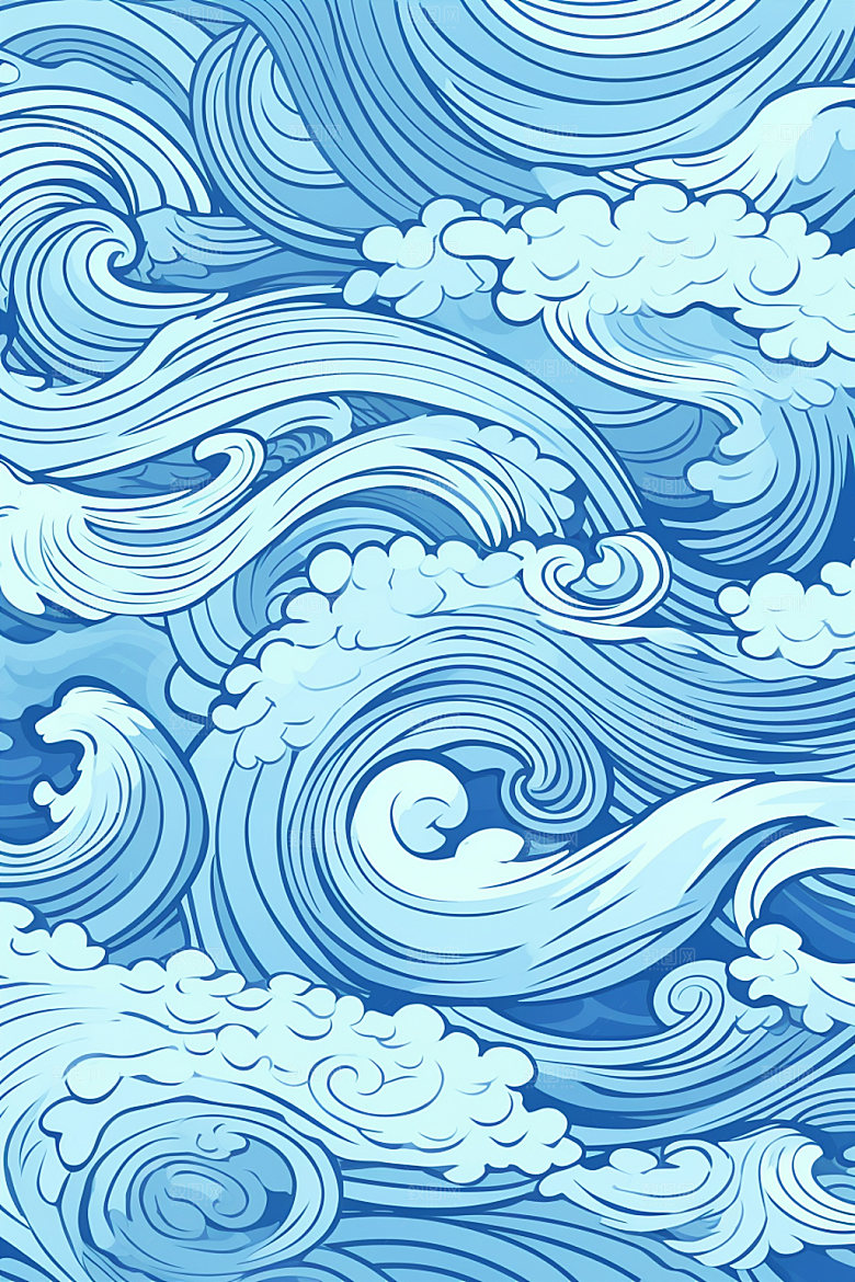 海浪海波纹蓝色纹样