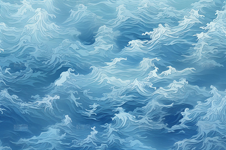 海浪水纹蓝色纹样