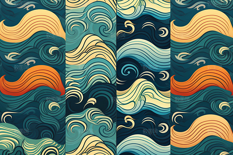 海浪纹理蓝色纹样