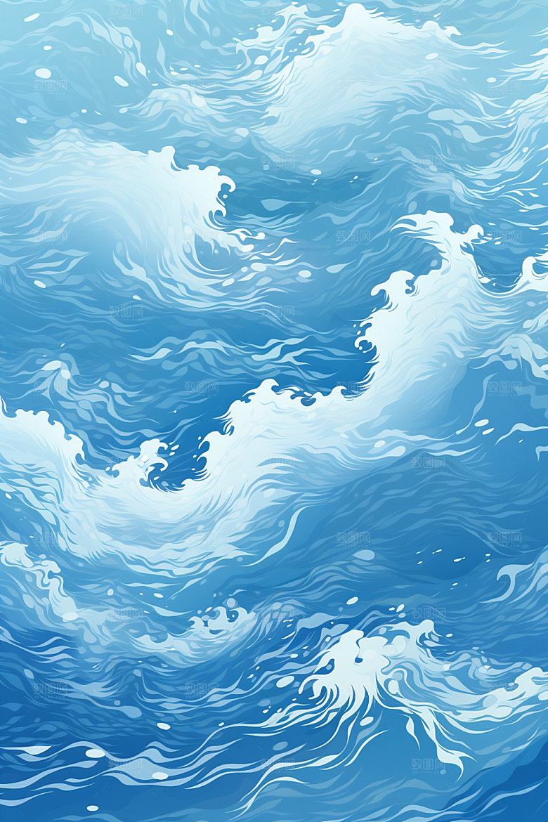 海浪蓝色复古纹样