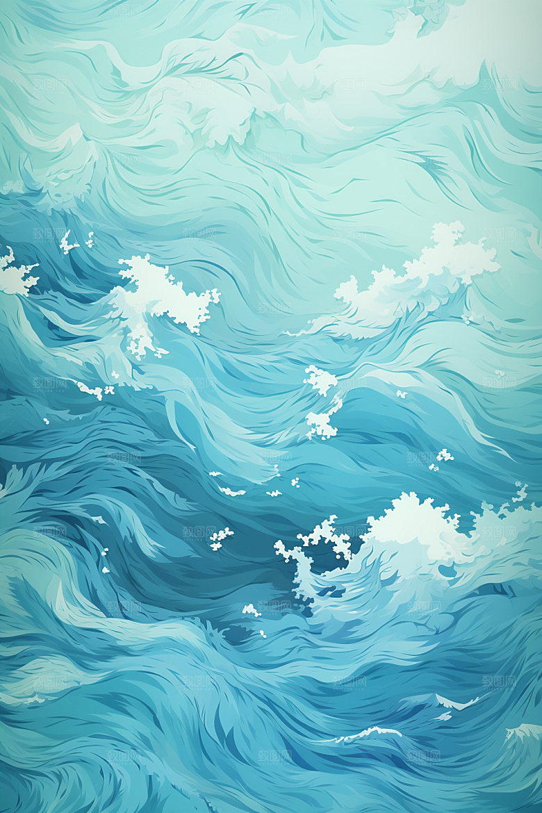 海浪蓝色海波纹纹样