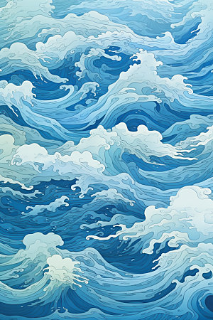 海浪海波纹蓝色纹样