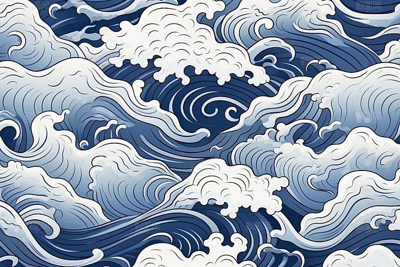 海浪肌理蓝色纹样