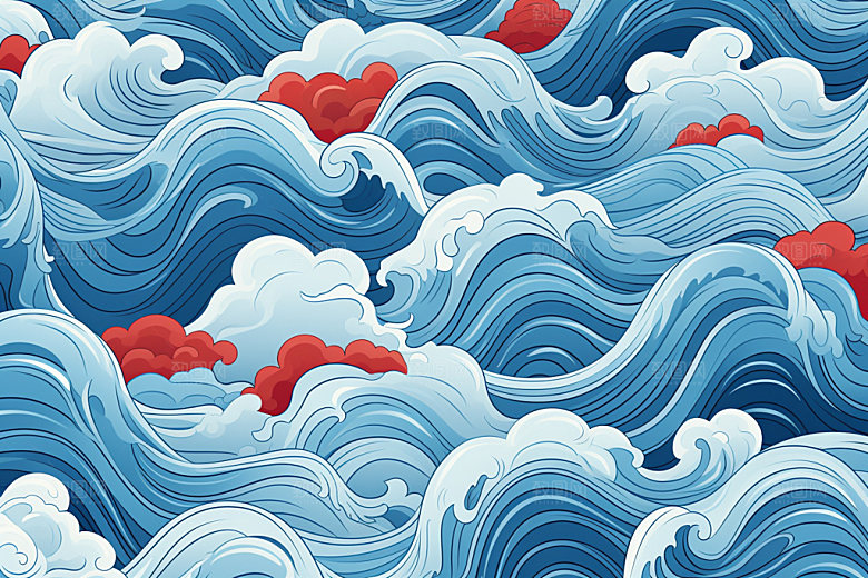 海浪纹理蓝色纹样
