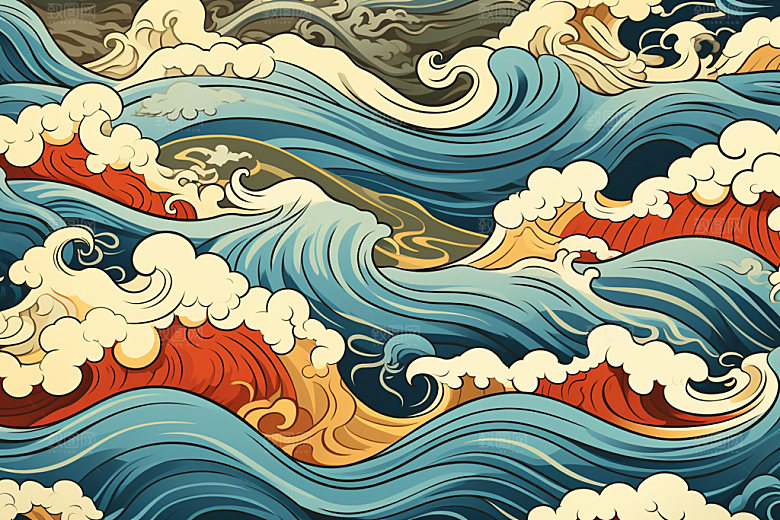 海浪复古蓝色纹样
