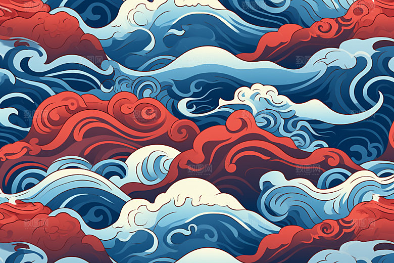 海浪蓝色海波纹纹样
