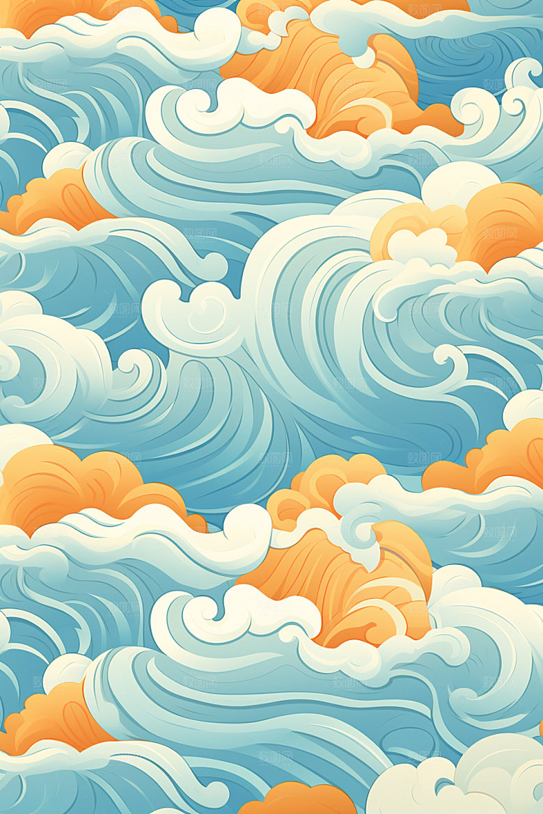 海浪蓝色复古纹样