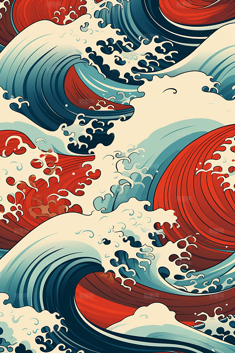 海浪纹理蓝色纹样