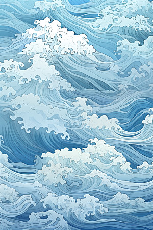 海浪蓝色海波纹纹样