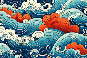 海浪蓝色传统纹样