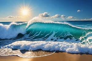 海浪蓝色波浪摄影图