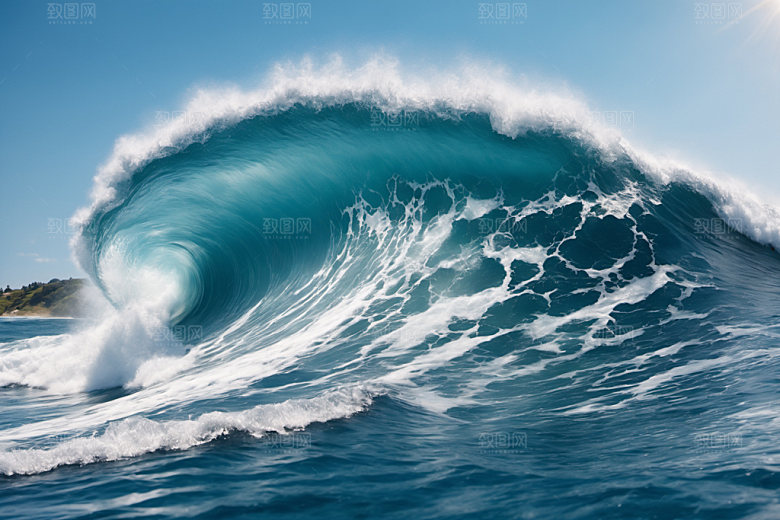 海浪蓝色浪花摄影图