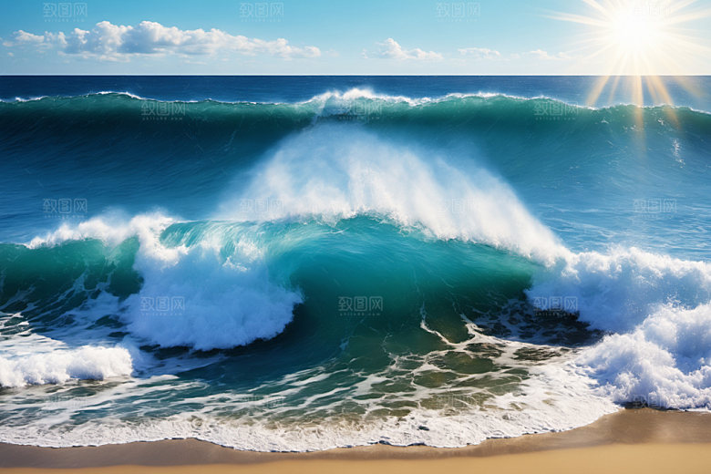 海浪蓝色清透摄影图