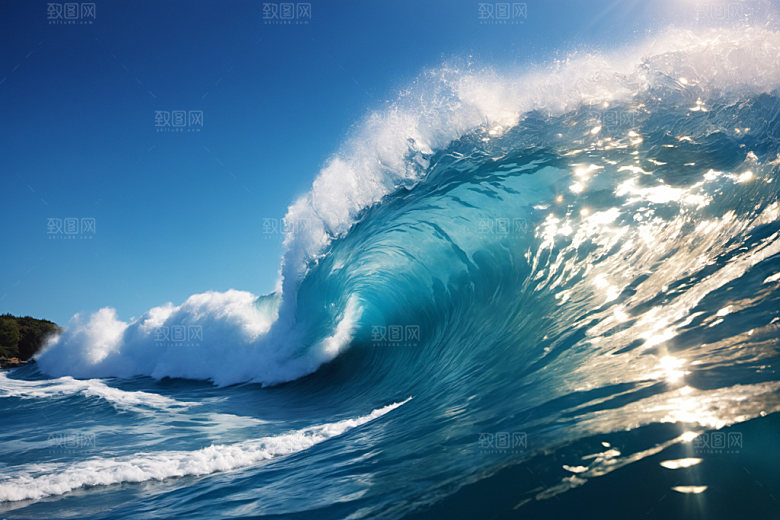 海浪蓝色浪花摄影图
